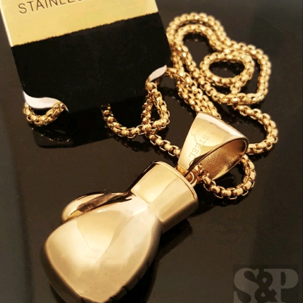 Rocky Boxing Glove Pendant & 24" Round Box Chain Necklace